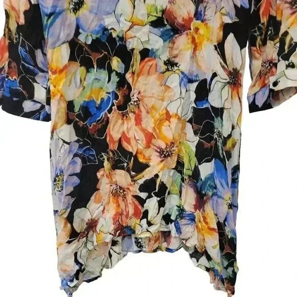 Cupio Women's Black, White & Bright Multicolor Viscose Floral Button Down Shirt - Picture 8 of 12